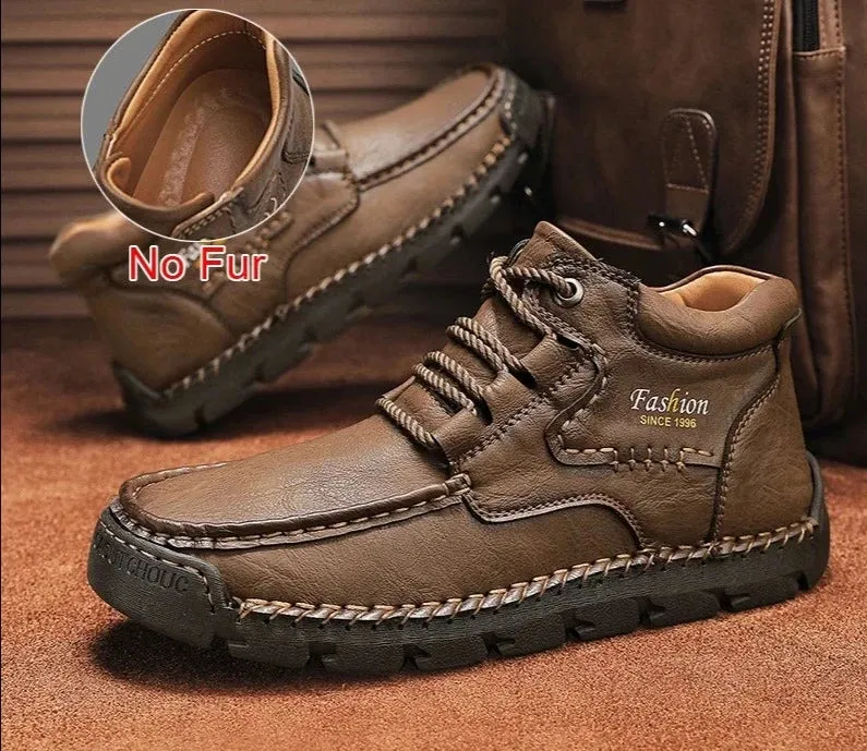 Fashion Leather Winter Warm Outdoor Men Snow Boots Handmade Designer Ankle Boots Business Boots Size 38-48