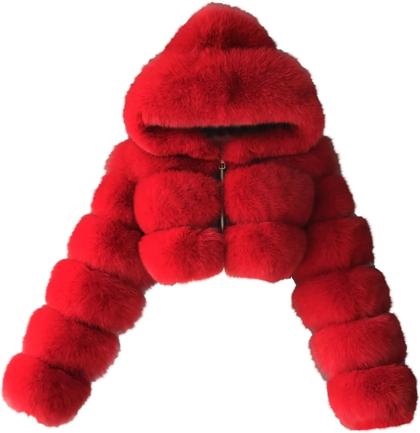 Faux Fur Coat Women with Hood Cropped Bubble Coats Furry Short Warm Jackets Plus Size Winter Coats for Women
