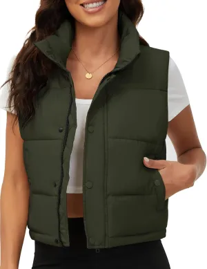 Fengbay Womens Puffer Vest Sleeveless Puffy Cropped Vests Stand Collar Vest Lightweight Bubble Quilted Vests Trendy 2025
