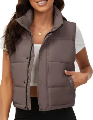 Fengbay Womens Puffer Vest Sleeveless Puffy Cropped Vests Stand Collar Vest Lightweight Bubble Quilted Vests Trendy 2025
