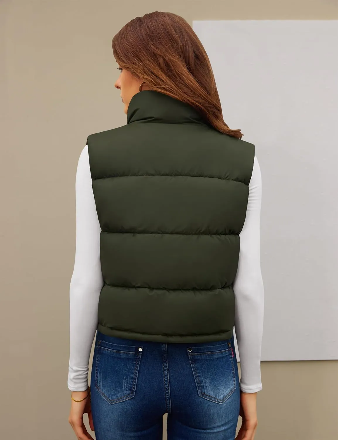 Fengbay Womens Puffer Vest Sleeveless Puffy Cropped Vests Stand Collar Vest Lightweight Bubble Quilted Vests Trendy 2025