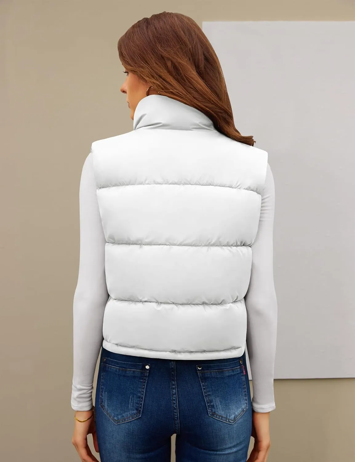 Fengbay Womens Puffer Vest Sleeveless Puffy Cropped Vests Stand Collar Vest Lightweight Bubble Quilted Vests Trendy 2025