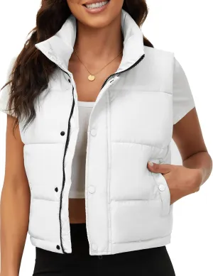 Fengbay Womens Puffer Vest Sleeveless Puffy Cropped Vests Stand Collar Vest Lightweight Bubble Quilted Vests Trendy 2025