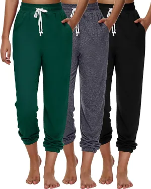 Ficerd 3 Pcs Women's Joggers Pants Casual Soft Sweatpants Lounge Pants High Waisted Athletic Joggers with Pockets