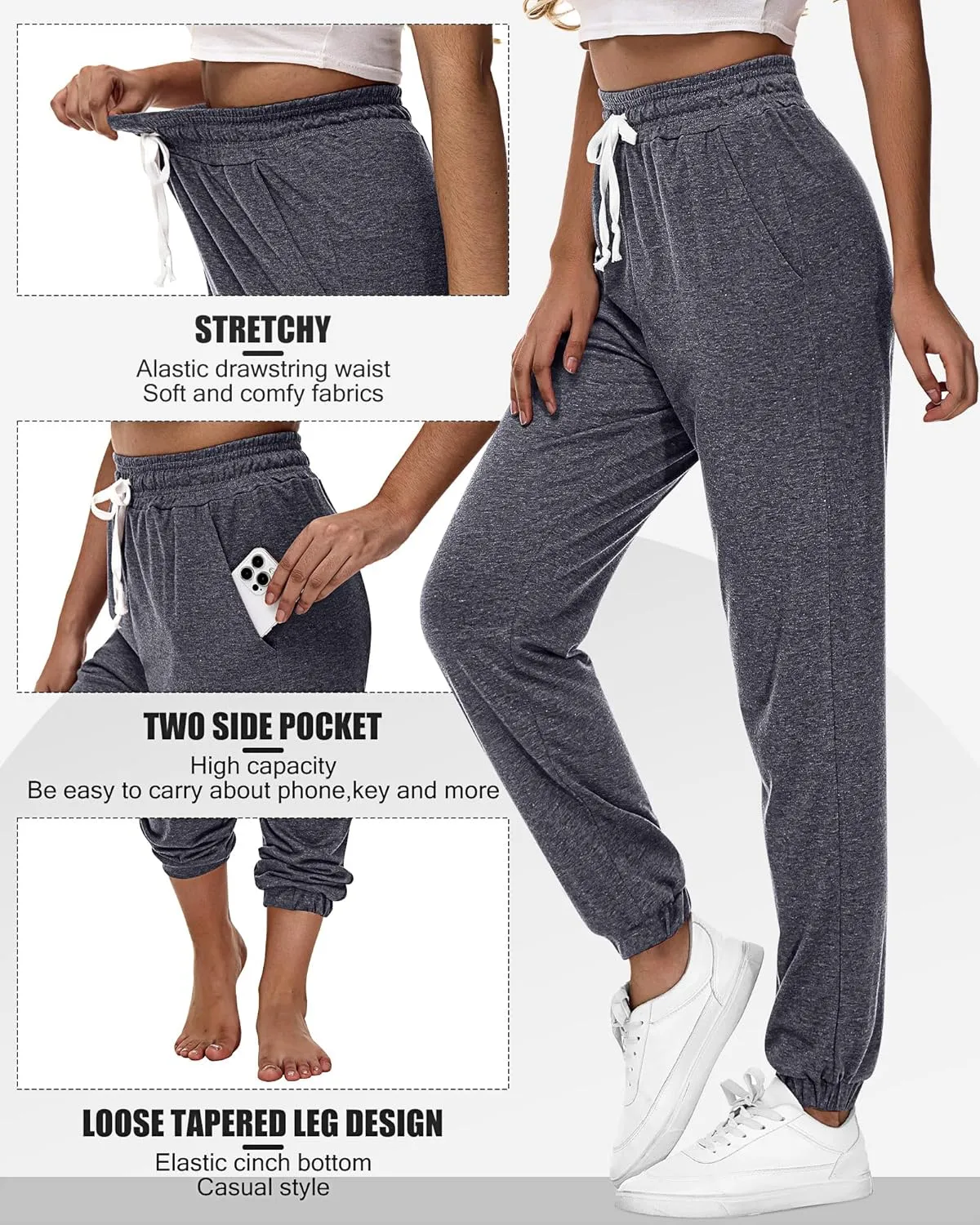 Ficerd 3 Pcs Women's Joggers Pants Casual Soft Sweatpants Lounge Pants High Waisted Athletic Joggers with Pockets