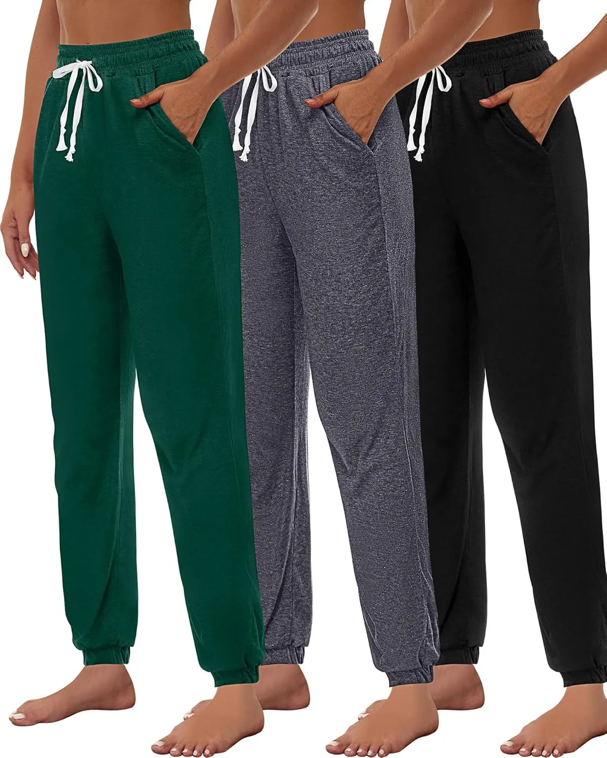 Ficerd 3 Pcs Women's Joggers Pants Casual Soft Sweatpants Lounge Pants High Waisted Athletic Joggers with Pockets