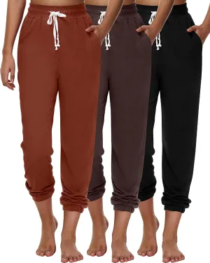 Ficerd 3 Pcs Women's Joggers Pants Casual Soft Sweatpants Lounge Pants High Waisted Athletic Joggers with Pockets