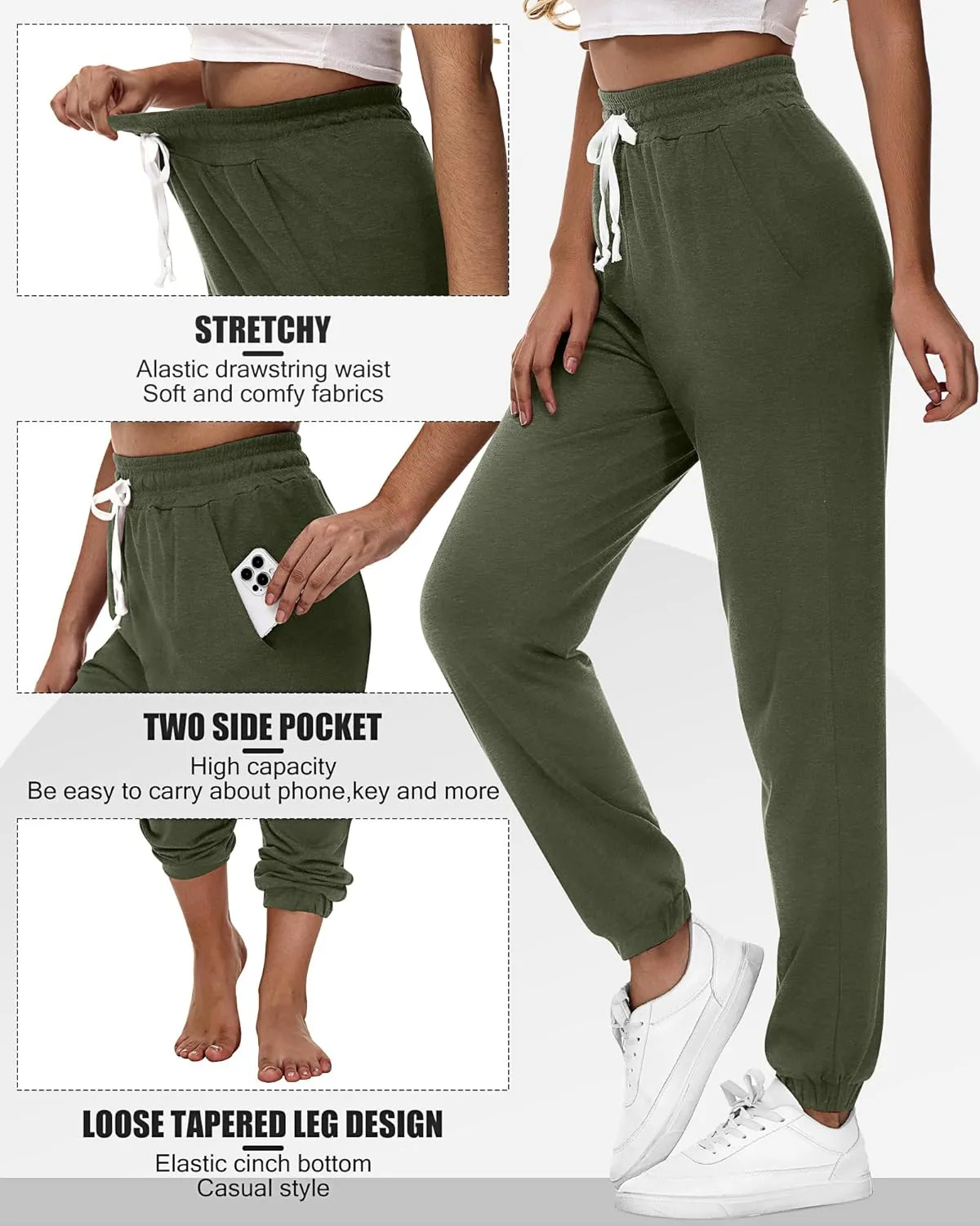 Ficerd 3 Pcs Women's Joggers Pants Casual Soft Sweatpants Lounge Pants High Waisted Athletic Joggers with Pockets