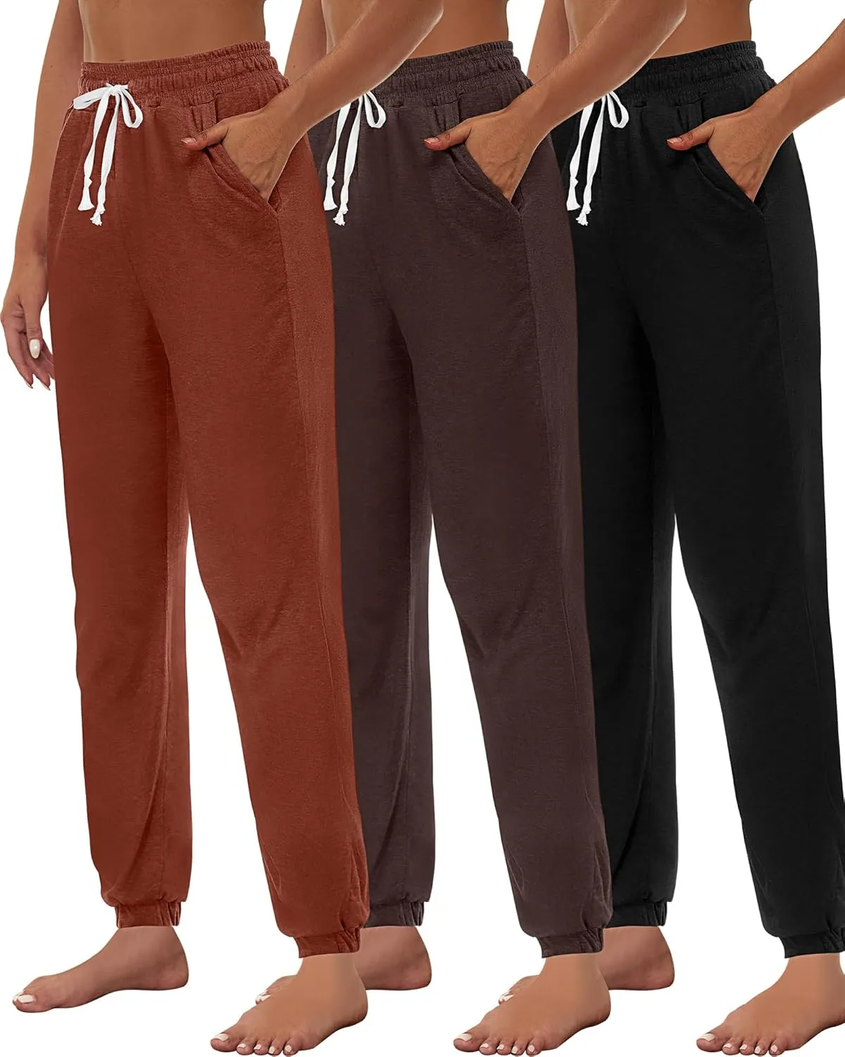 Ficerd 3 Pcs Women's Joggers Pants Casual Soft Sweatpants Lounge Pants High Waisted Athletic Joggers with Pockets