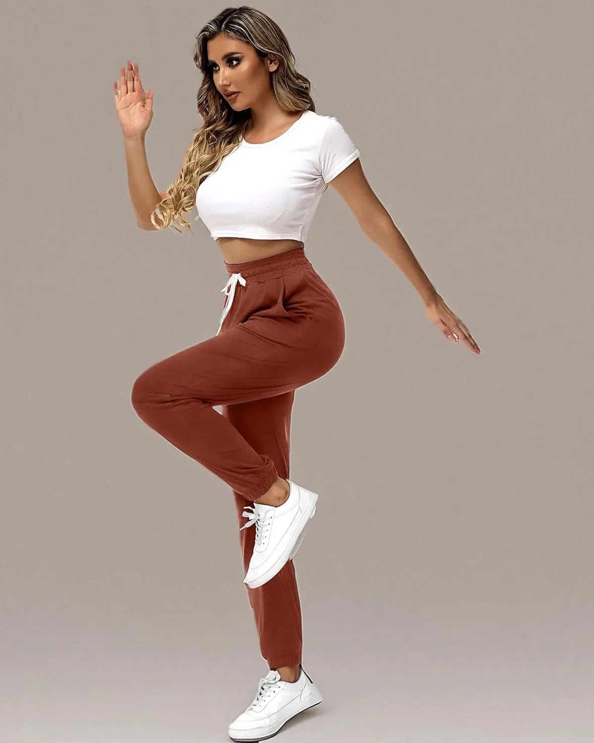 Ficerd 3 Pcs Women's Joggers Pants Casual Soft Sweatpants Lounge Pants High Waisted Athletic Joggers with Pockets