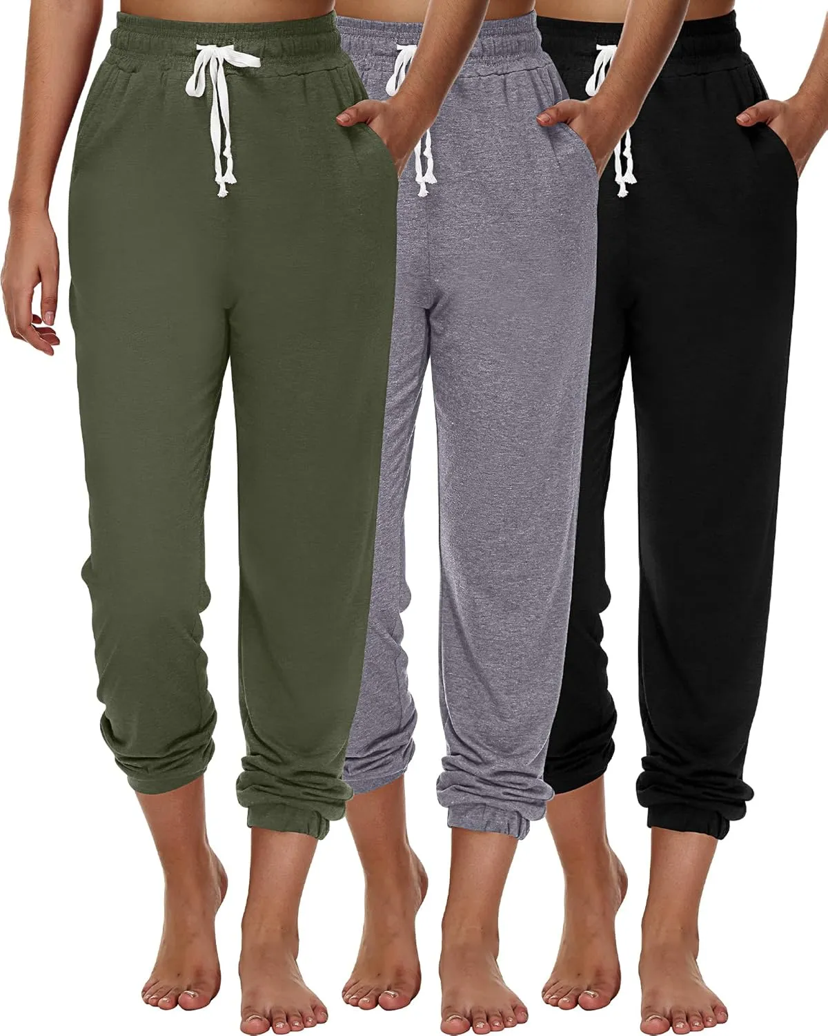 Ficerd 3 Pcs Women's Joggers Pants Casual Soft Sweatpants Lounge Pants High Waisted Athletic Joggers with Pockets