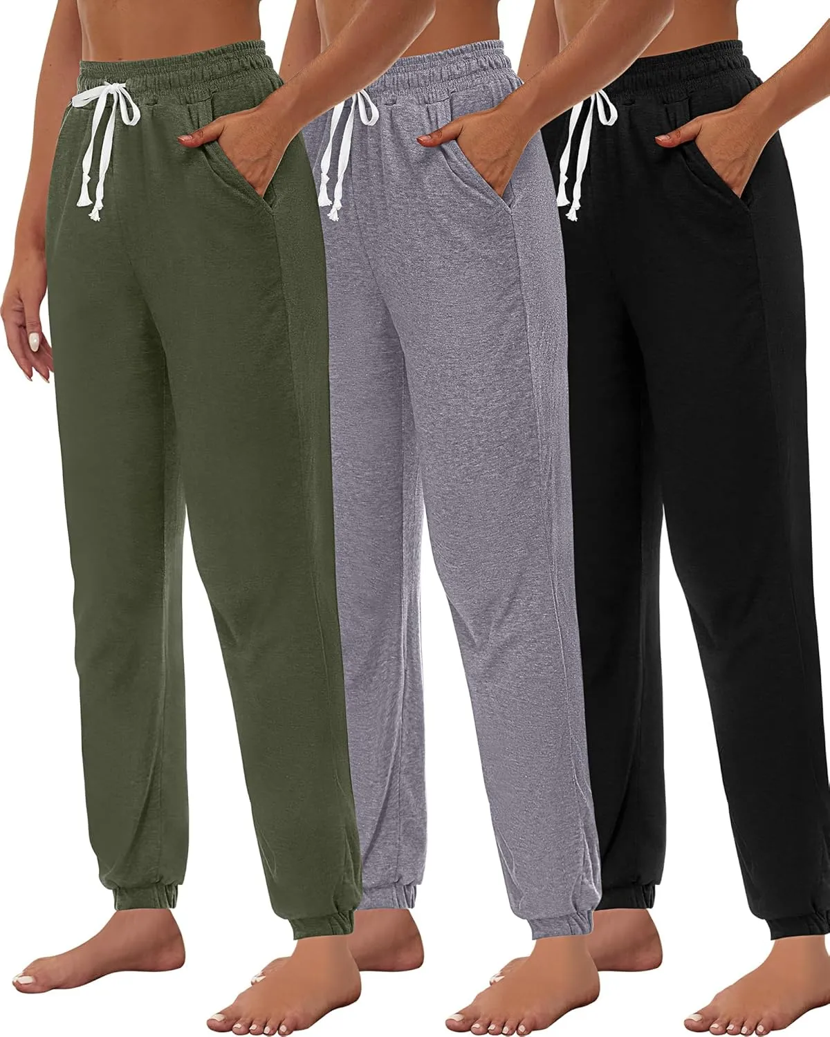 Ficerd 3 Pcs Women's Joggers Pants Casual Soft Sweatpants Lounge Pants High Waisted Athletic Joggers with Pockets