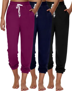 Ficerd 3 Pcs Women's Joggers Pants Casual Soft Sweatpants Lounge Pants High Waisted Athletic Joggers with Pockets