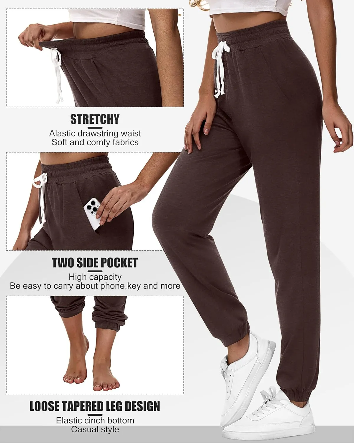 Ficerd 3 Pcs Women's Joggers Pants Casual Soft Sweatpants Lounge Pants High Waisted Athletic Joggers with Pockets