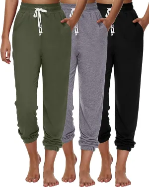 Ficerd 3 Pcs Women's Joggers Pants Casual Soft Sweatpants Lounge Pants High Waisted Athletic Joggers with Pockets