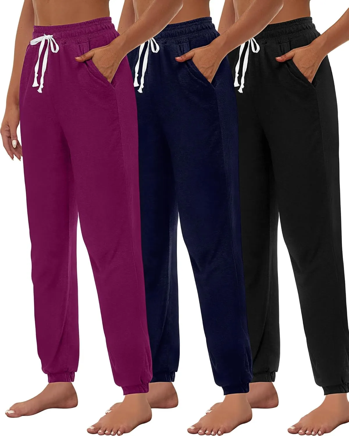 Ficerd 3 Pcs Women's Joggers Pants Casual Soft Sweatpants Lounge Pants High Waisted Athletic Joggers with Pockets