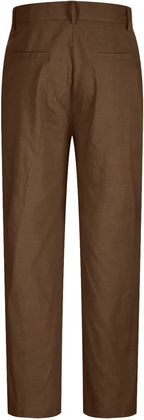 Finelylove Cotton Linen Pants Men Straight Leg Pleated Work Dress Pants Relaxed Fit Casual Leisure Chino Trousers