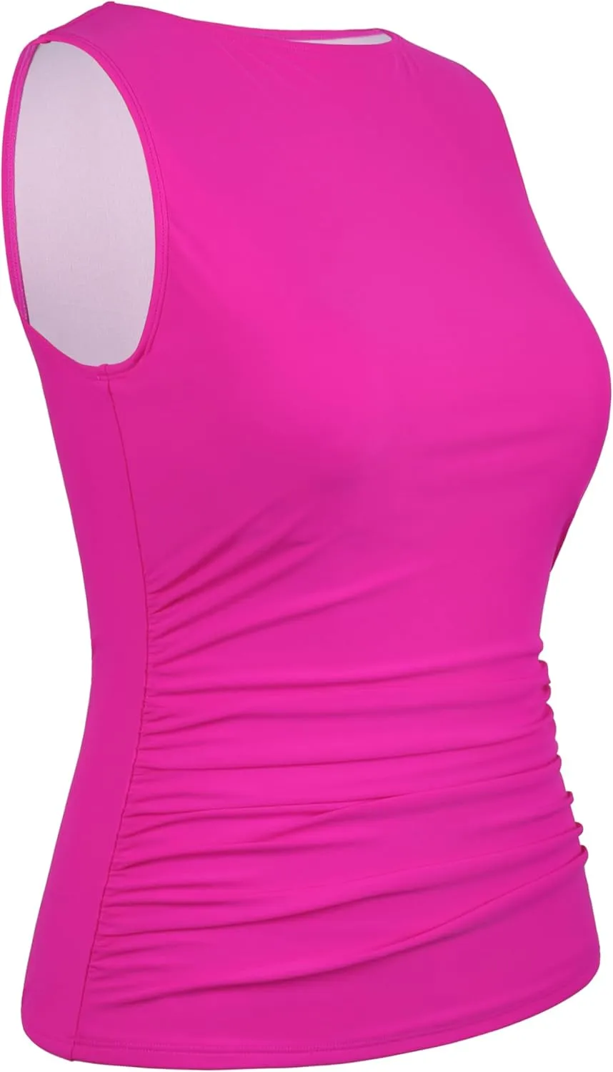 Firpearl Women's High Neck Underwire Tankini Tops Tummy Control Bathing Suit Top Modest Swim Tank Top Only