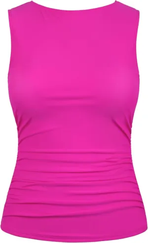 Firpearl Women's High Neck Underwire Tankini Tops Tummy Control Bathing Suit Top Modest Swim Tank Top Only