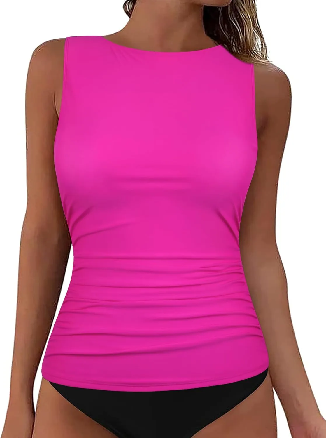 Firpearl Women's High Neck Underwire Tankini Tops Tummy Control Bathing Suit Top Modest Swim Tank Top Only