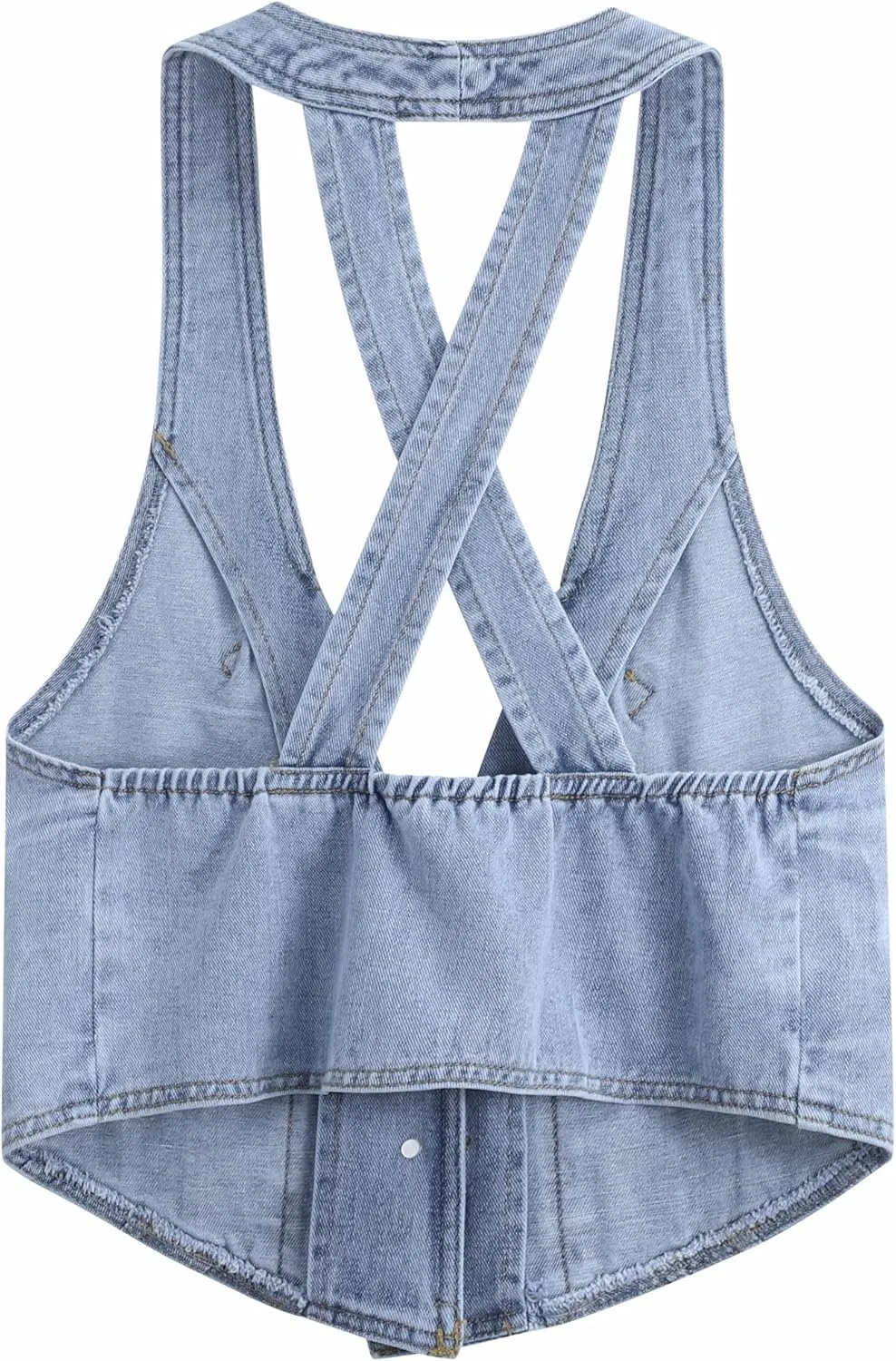 Fitted Denim Vest Cropped Sexy Cute Halter Jean Vest Top For Women lightweight With Pockets
