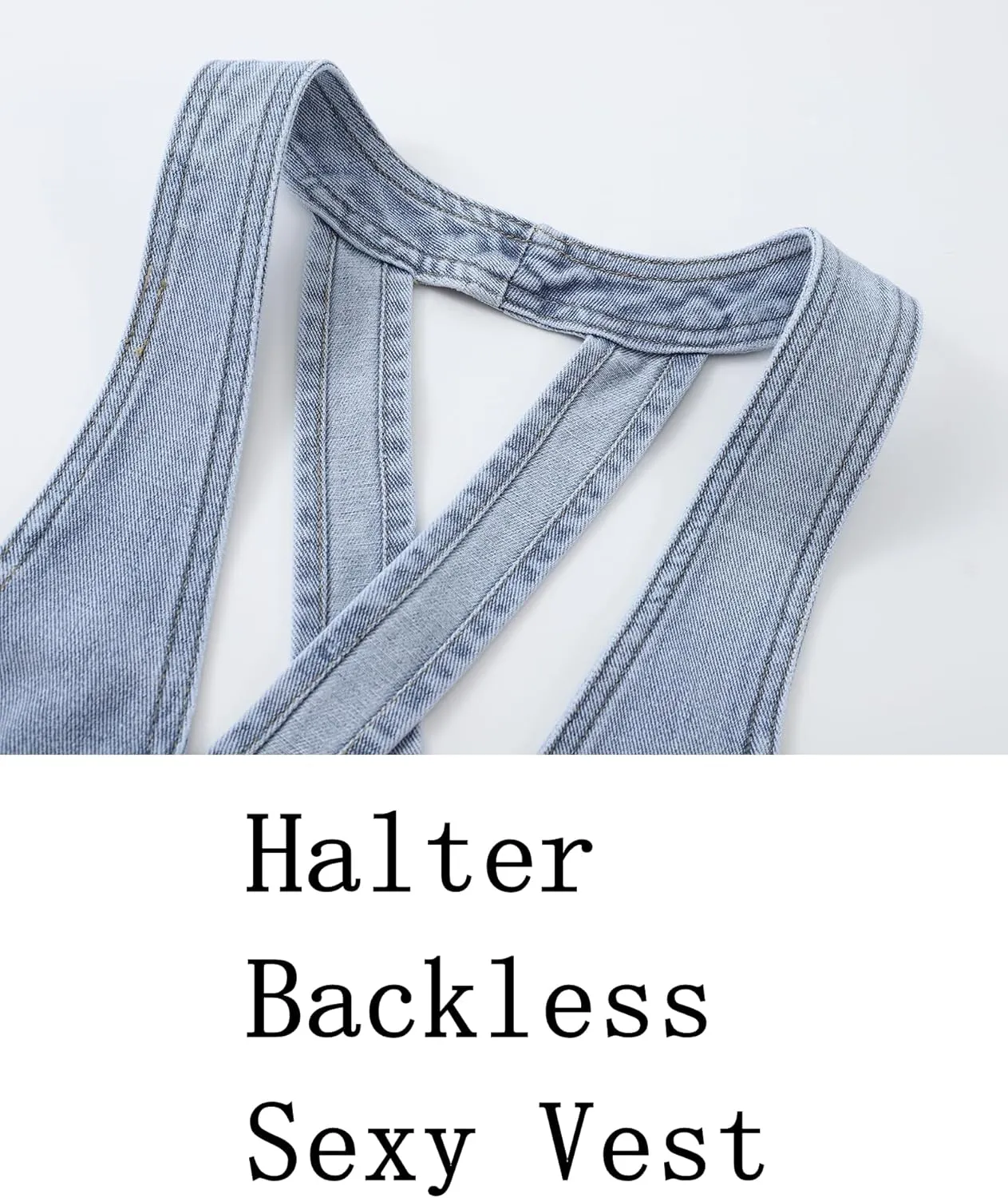 Fitted Denim Vest Cropped Sexy Cute Halter Jean Vest Top For Women lightweight With Pockets