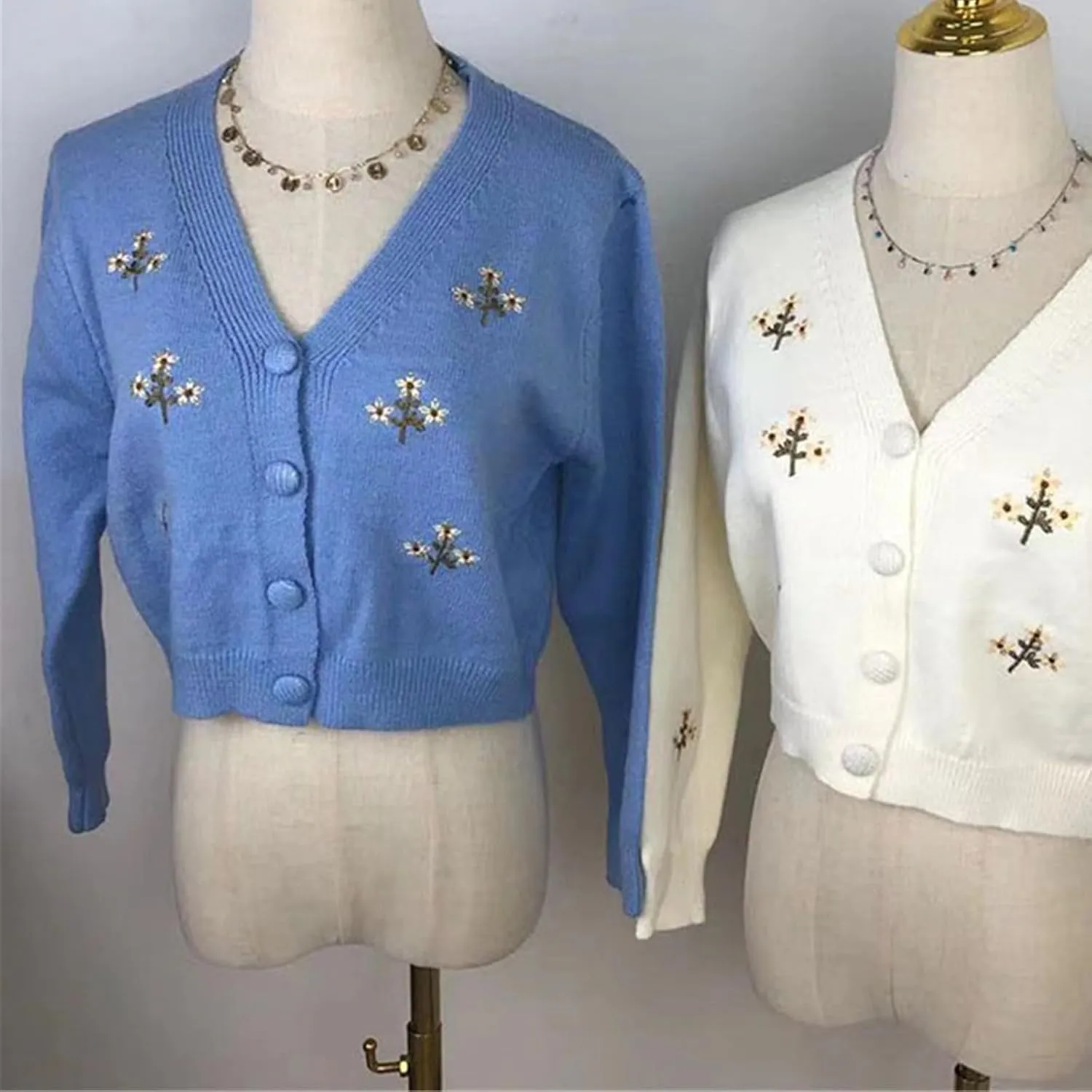 Floral Embroidered Knitted Cardigan For Women Sweater Vintage V Neck Long Sleeve Top Outerwear Chic Top