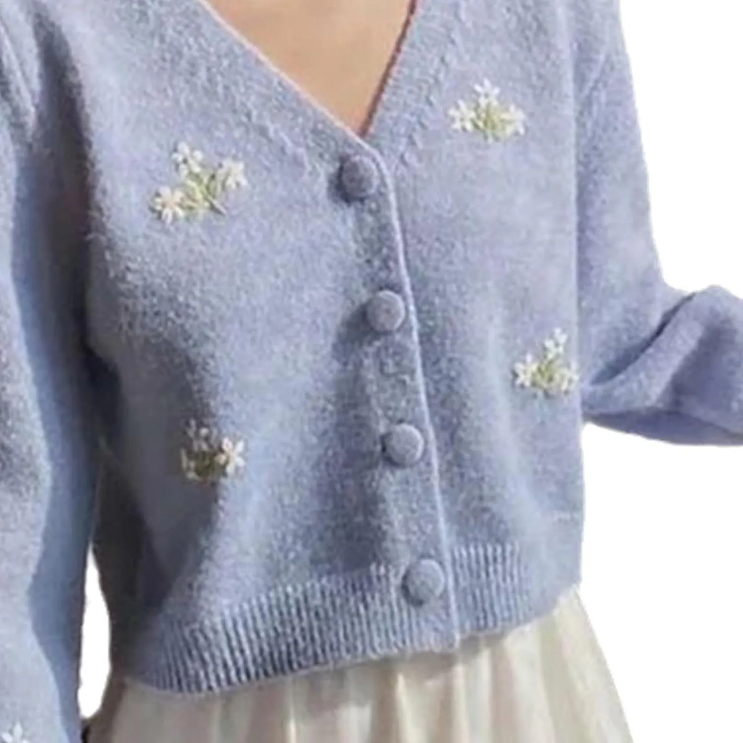 Floral Embroidered Knitted Cardigan For Women Sweater Vintage V Neck Long Sleeve Top Outerwear Chic Top