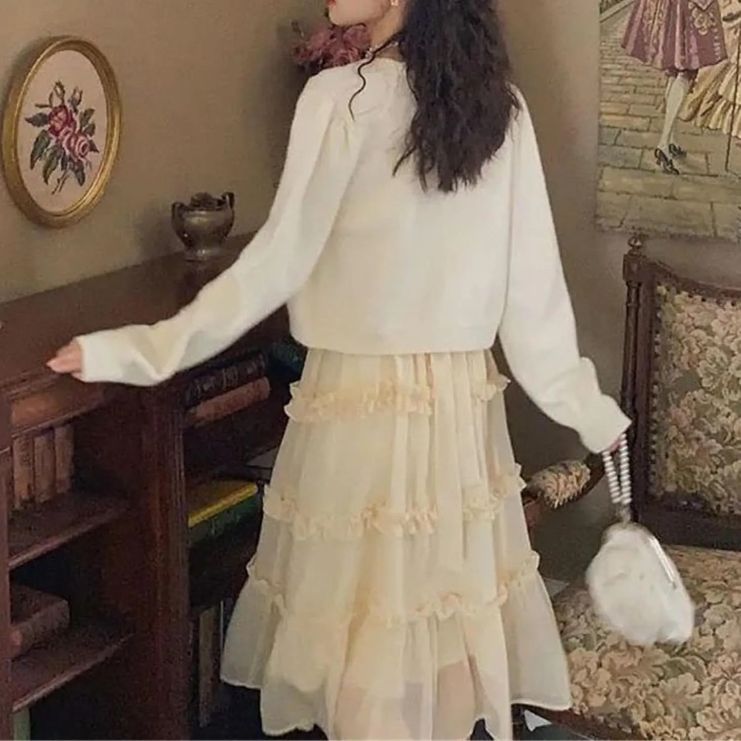 Floral Embroidered Knitted Cardigan For Women Sweater Vintage V Neck Long Sleeve Top Outerwear Chic Top