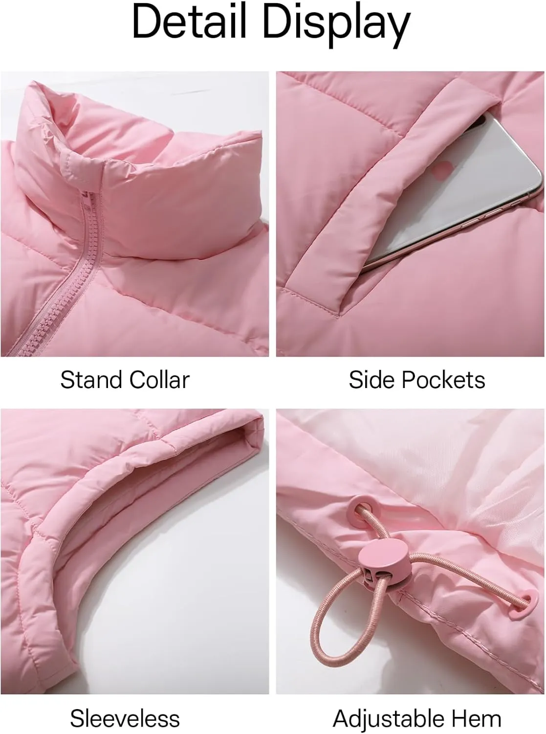 Flygo Puffer Vest Women Zip Up Sleeveless Winter Casual Stand Collar Padded Down Jacket Coat with Pockets