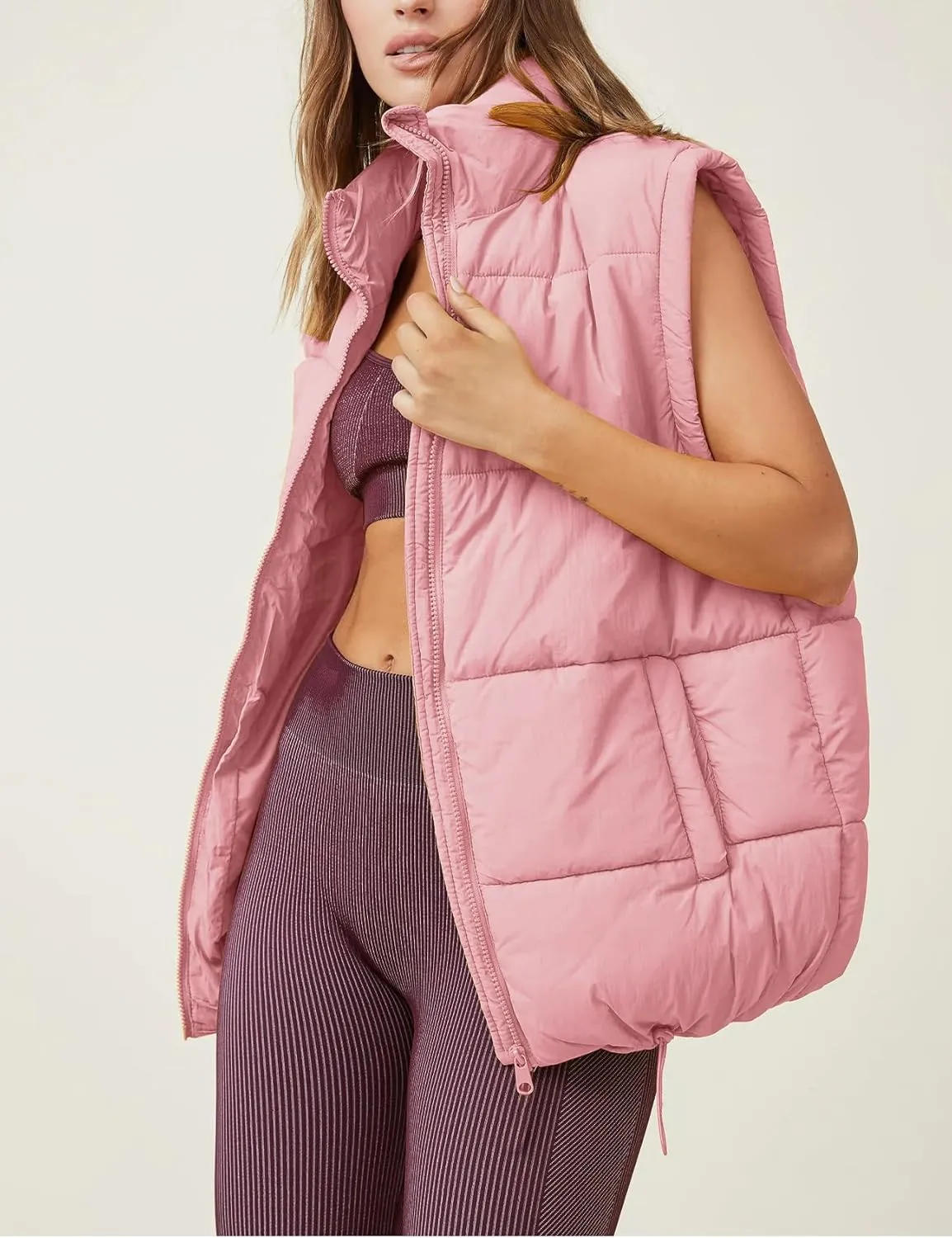 Flygo Puffer Vest Women Zip Up Sleeveless Winter Casual Stand Collar Padded Down Jacket Coat with Pockets