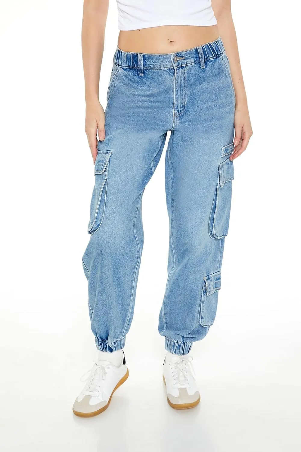 Forever 21 Women's Mid-Rise Denim Cargo Joggers