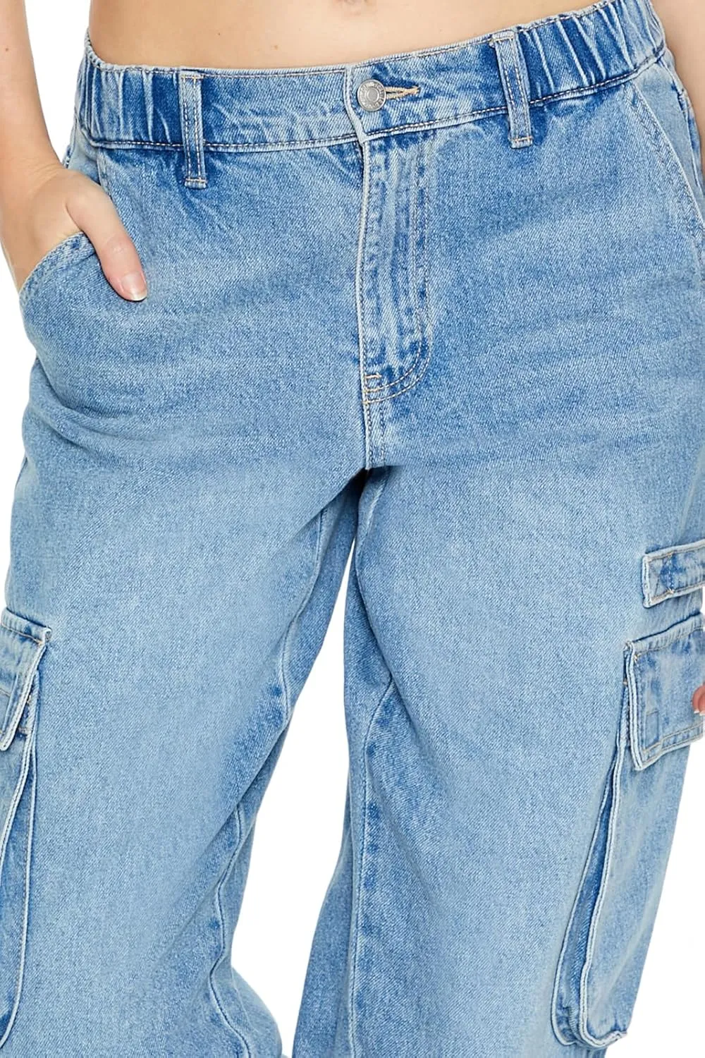 Forever 21 Women's Mid-Rise Denim Cargo Joggers