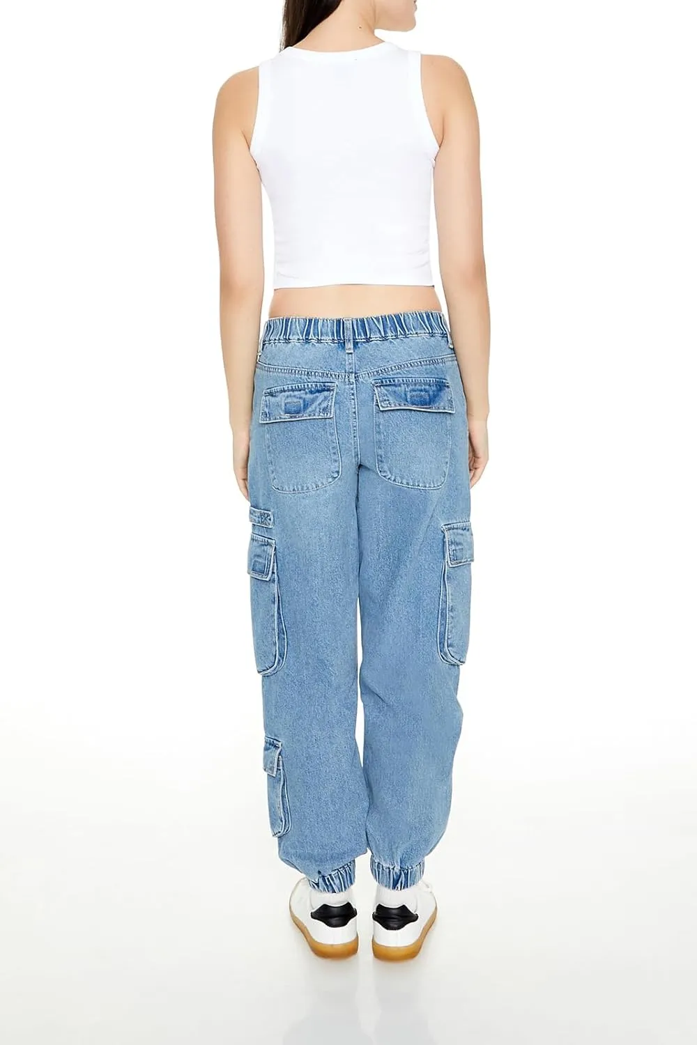Forever 21 Women's Mid-Rise Denim Cargo Joggers