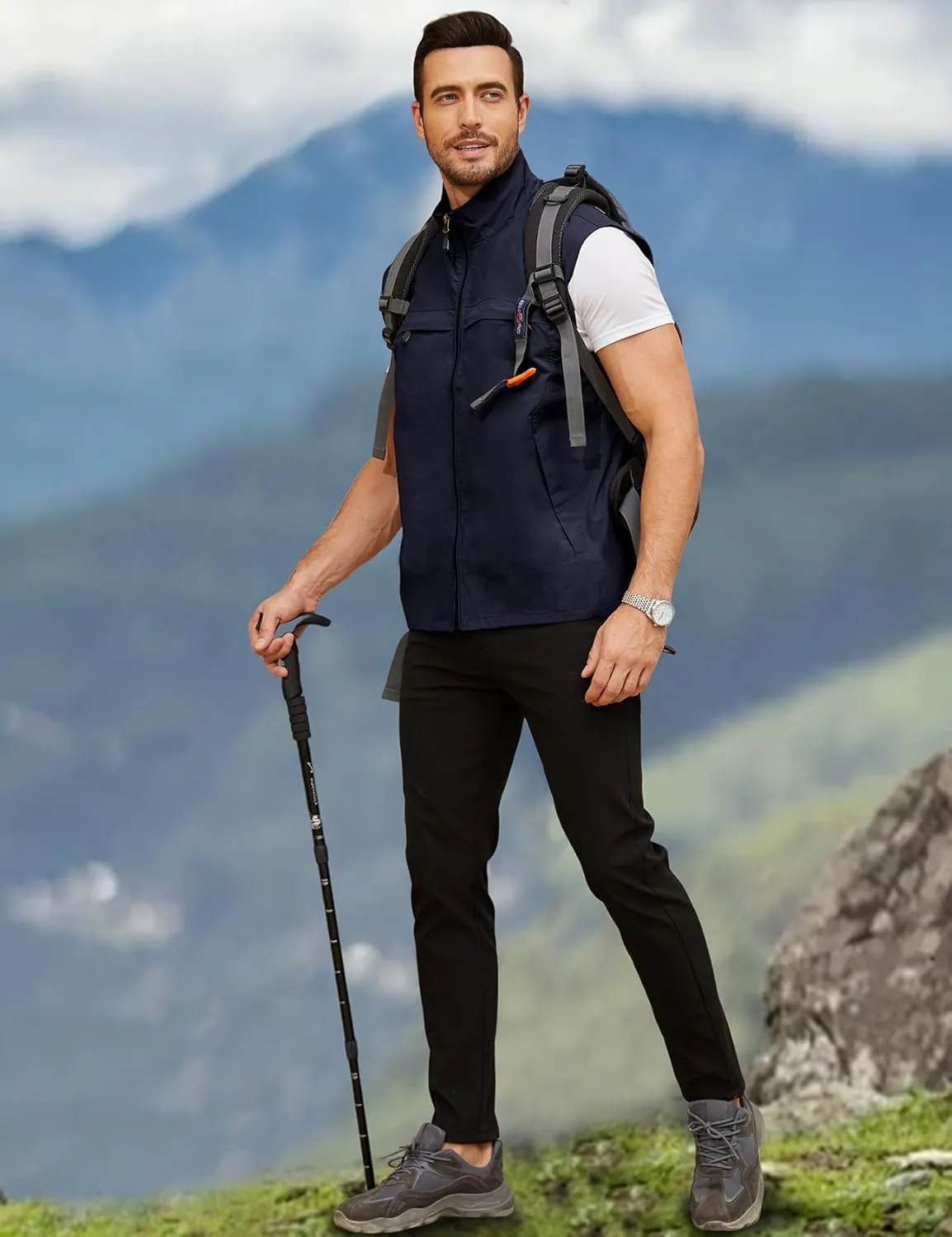 Gihuo Mens Casual Lightweight Travel Vest Summer Utility Safari Vest Sleeveless Jackets for Travel Hiking Fishing