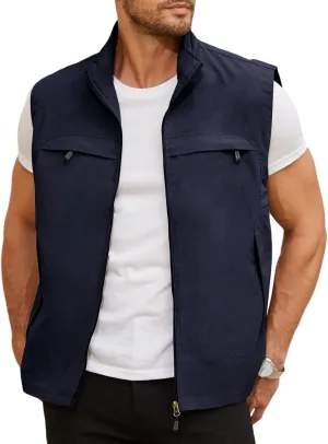 Gihuo Mens Casual Lightweight Travel Vest Summer Utility Safari Vest Sleeveless Jackets for Travel Hiking Fishing