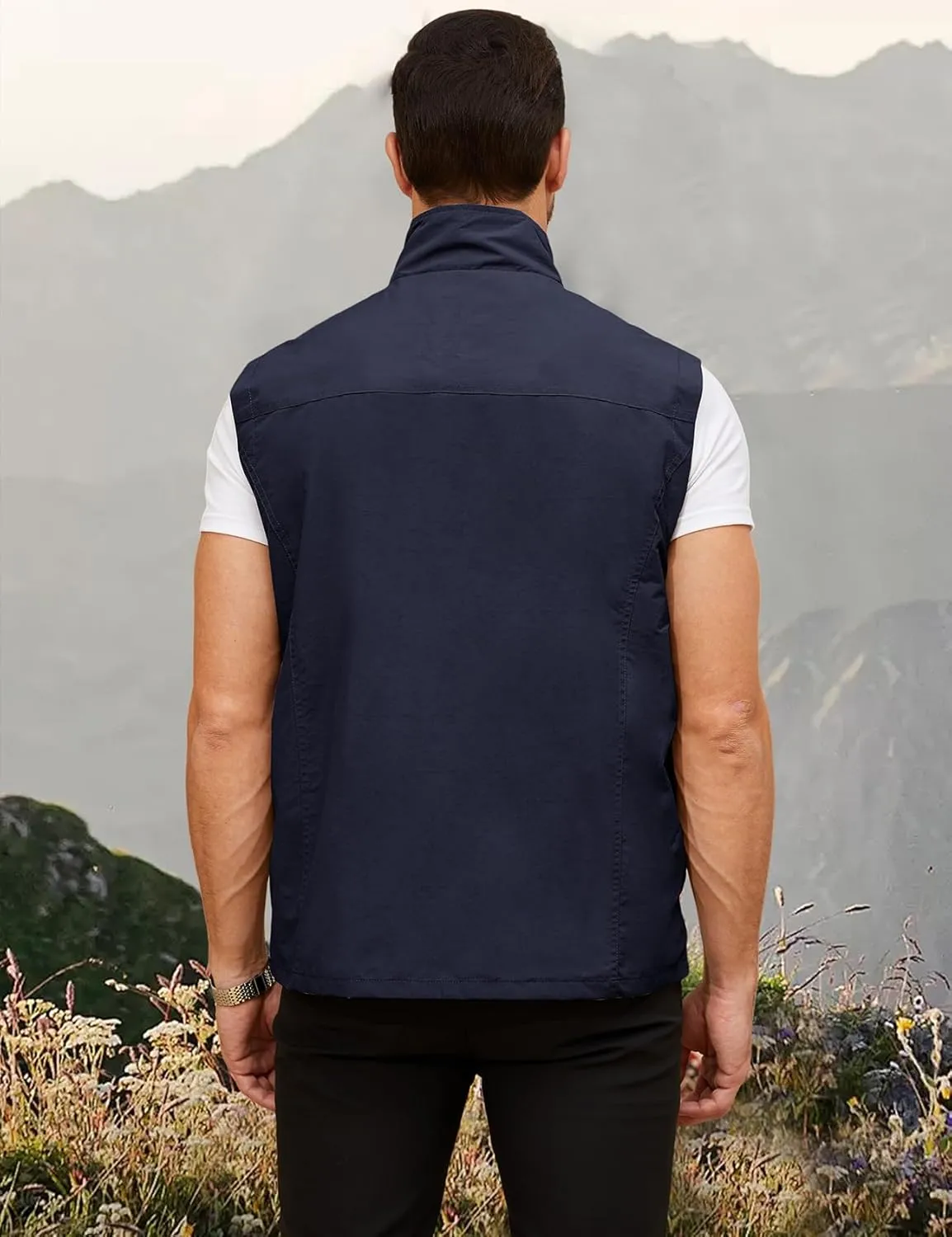 Gihuo Mens Casual Lightweight Travel Vest Summer Utility Safari Vest Sleeveless Jackets for Travel Hiking Fishing