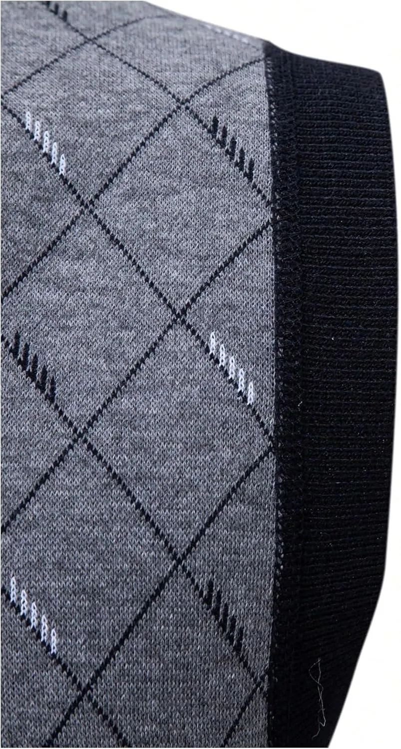 GORGLITTER Men's Argyle Sweater Vest Sleeveless V Neck Knit Vest Top Business Tank Top Office Knitted Sweater