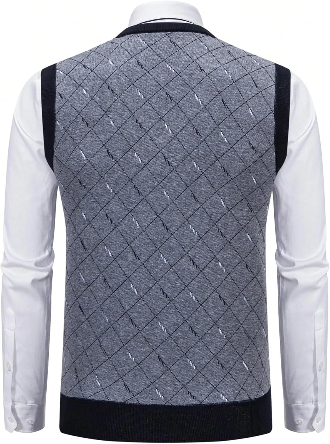 GORGLITTER Men's Argyle Sweater Vest Sleeveless V Neck Knit Vest Top Business Tank Top Office Knitted Sweater