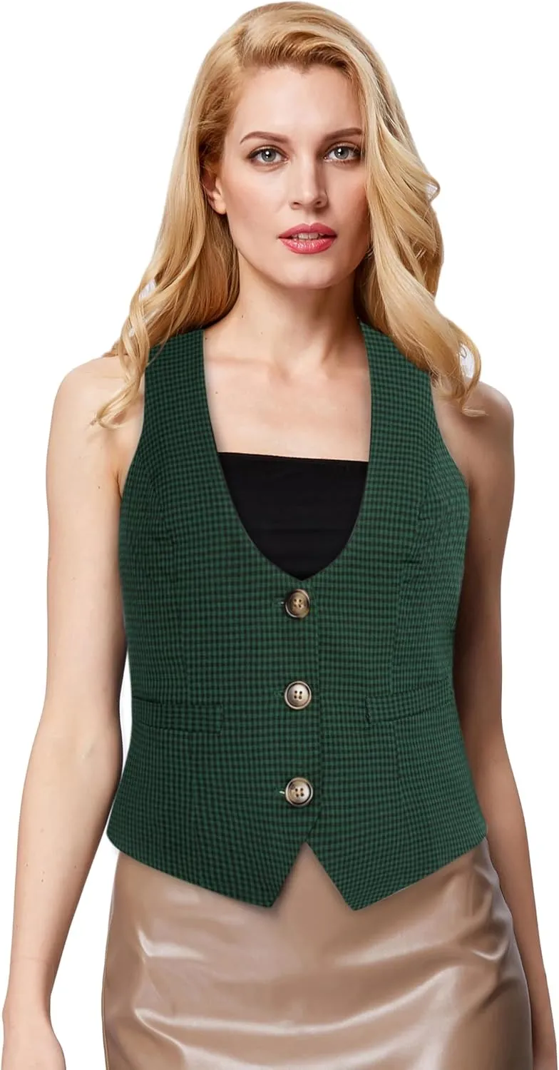 GRACE KARIN Womens Vest Top 2025 Trendy Academia Steampunk Waistcoat Racerback Vest BlazerRuns Small, Suggest Size Up