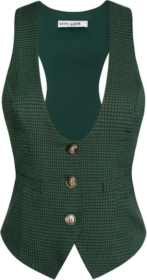 GRACE KARIN Womens Vest Top 2025 Trendy Academia Steampunk Waistcoat Racerback Vest BlazerRuns Small, Suggest Size Up