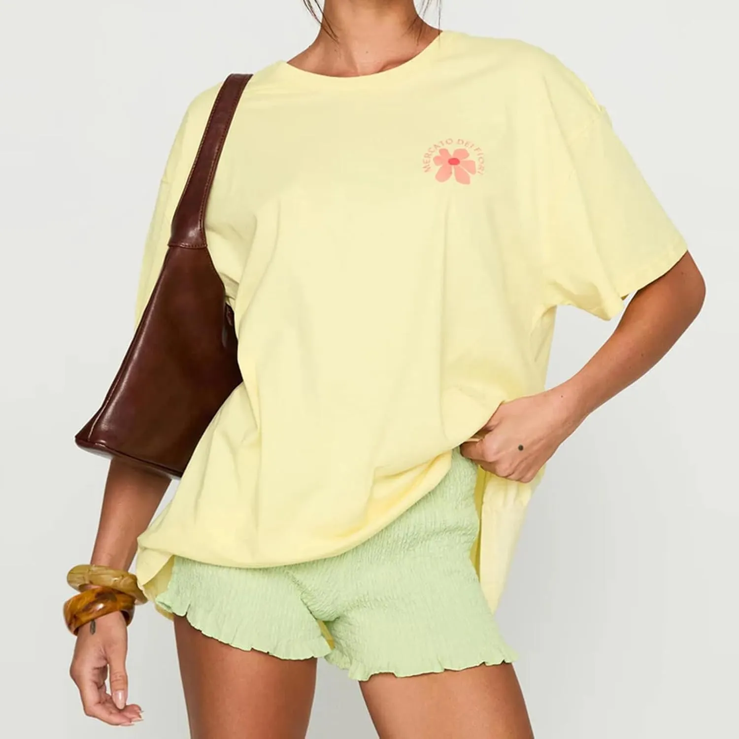 Graphic Oversized Shirt Teen Girl Women Y2k Cute Short Sleeve Floral Fruit Top Preppy Crewneck Baggy Tee Streetwear