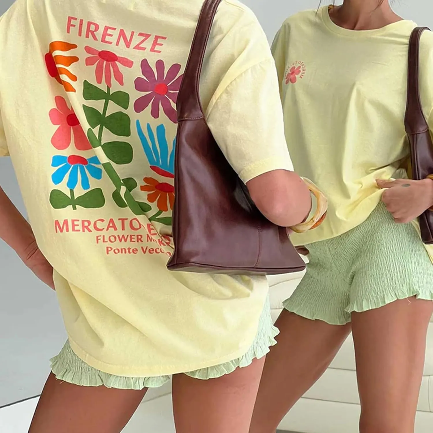 Graphic Oversized Shirt Teen Girl Women Y2k Cute Short Sleeve Floral Fruit Top Preppy Crewneck Baggy Tee Streetwear