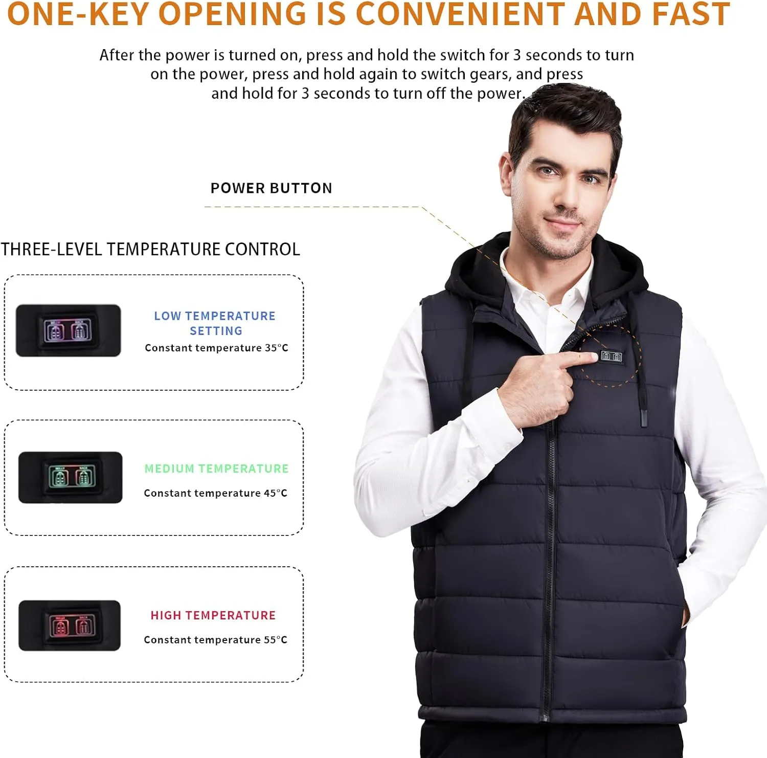 Heated Vest for Men Electric Jacket Sport Lightweight Black Outdoor Heating Mens Vest without Battery Pack