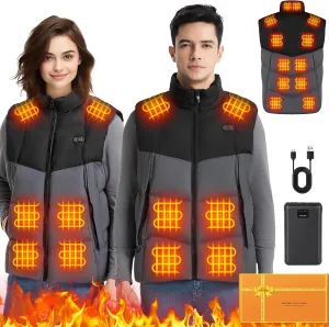 Heated Vest for Men,11-17 Heating Zones Rechargeable Heated Vest with 7.4v 16000mAh Battery for Outdoor Travel Etc
