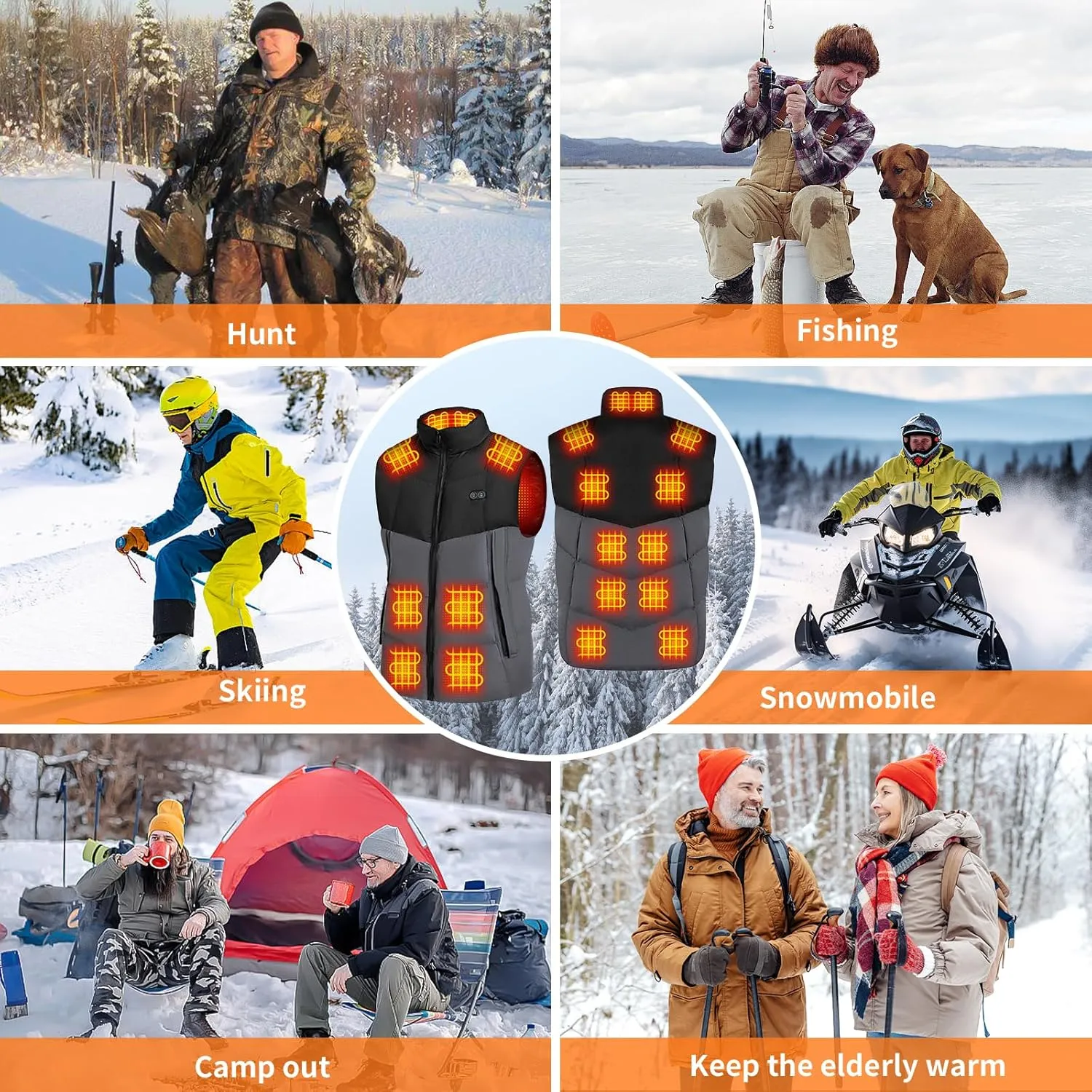 Heated Vest for Men,11-17 Heating Zones Rechargeable Heated Vest with 7.4v 16000mAh Battery for Outdoor Travel Etc