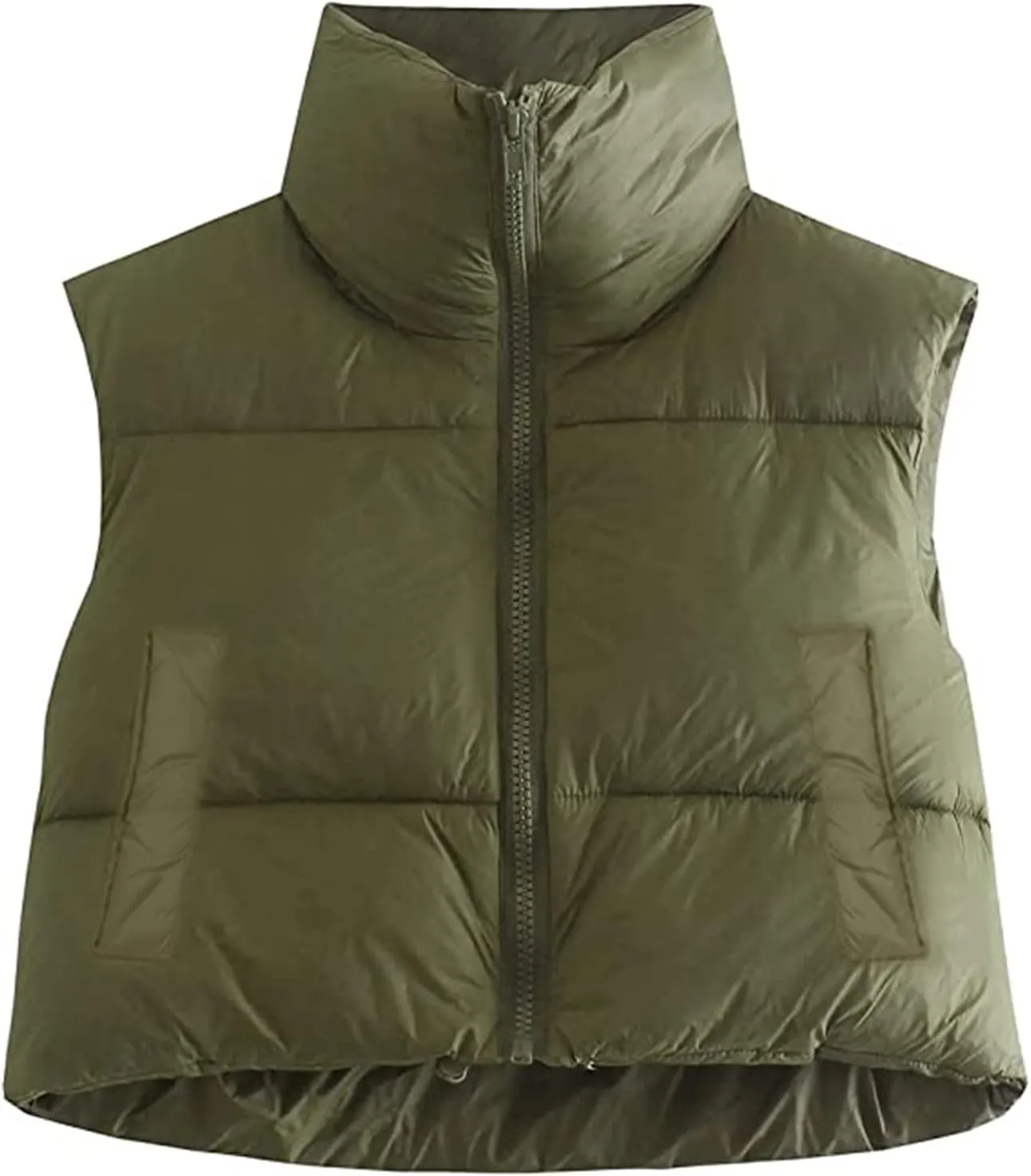 HengShunRui Women Winter Cropped Puffer Vest Sleeveless Cotton Padded Gilet Coat Lightweight Warm Outwear