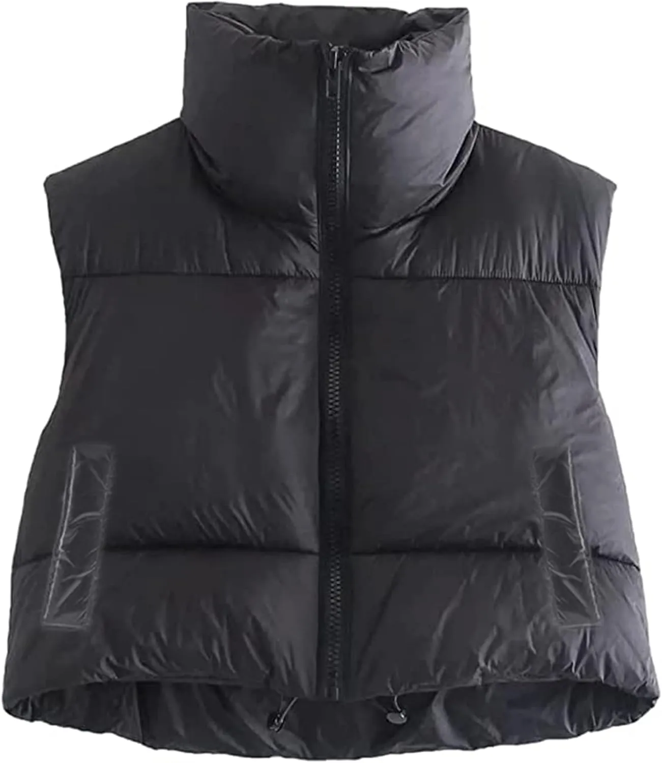 HengShunRui Women Winter Cropped Puffer Vest Sleeveless Cotton Padded Gilet Coat Lightweight Warm Outwear