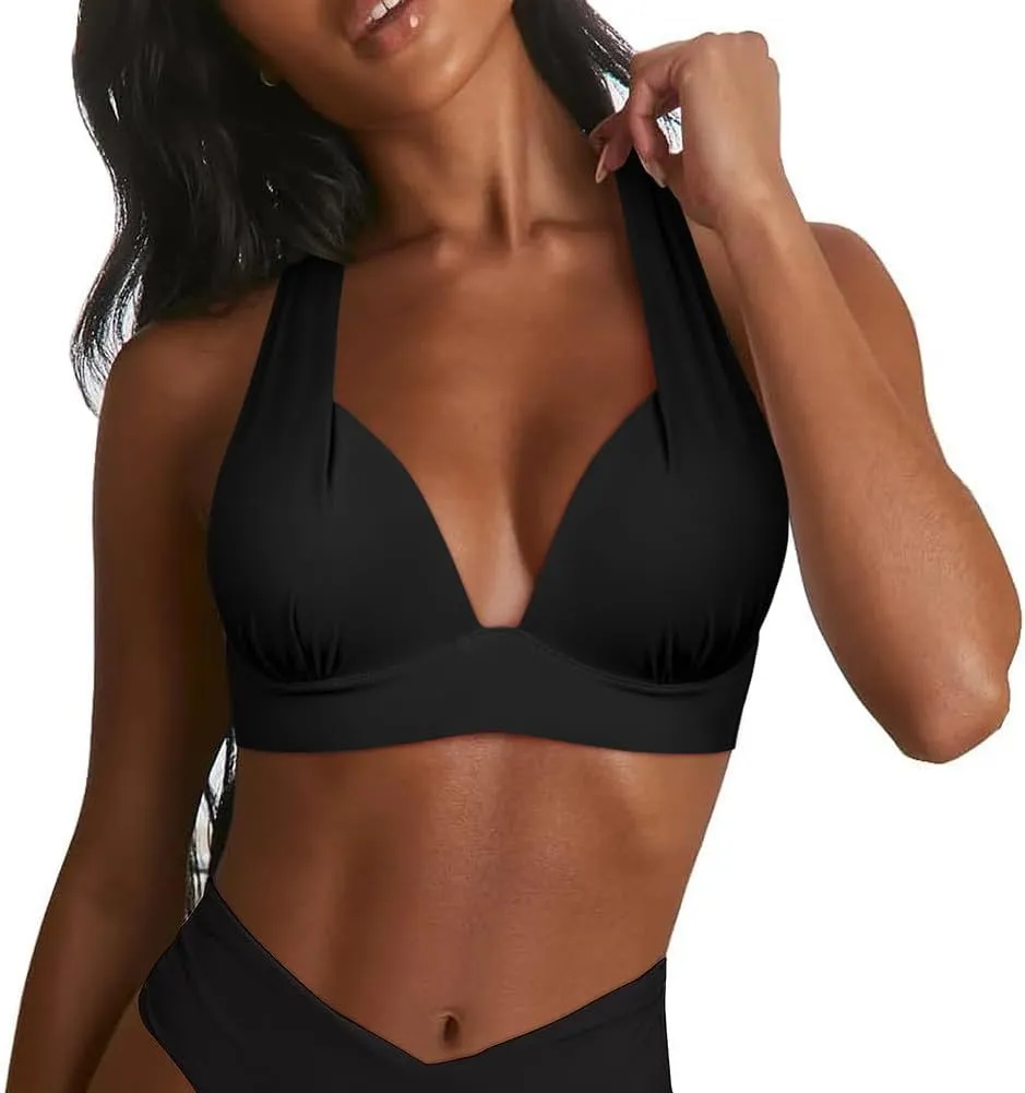 Hilor Women's Push Up Bikini Top Sexy Triangle Top Swimsuit Halter Bathing Suit Swim Tops