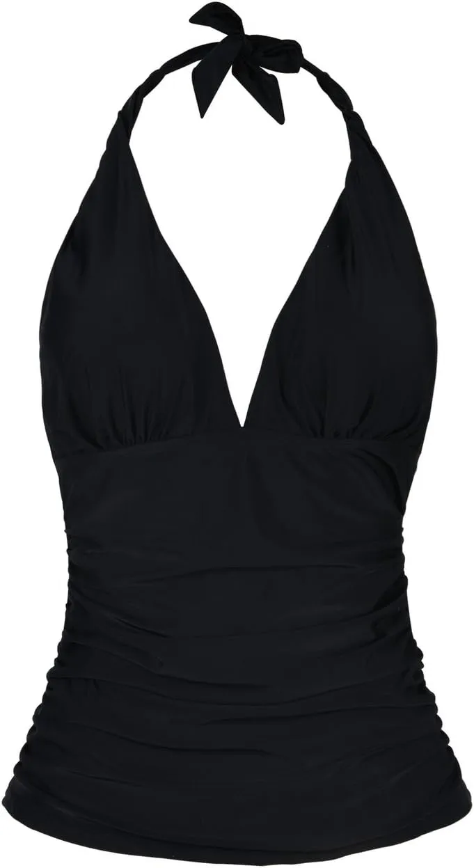 Hilor Women's Tummy Control Tankini Top Swimsuit Plunging V Neck Top Swimwear Halter Bathing Suits Swim Tops